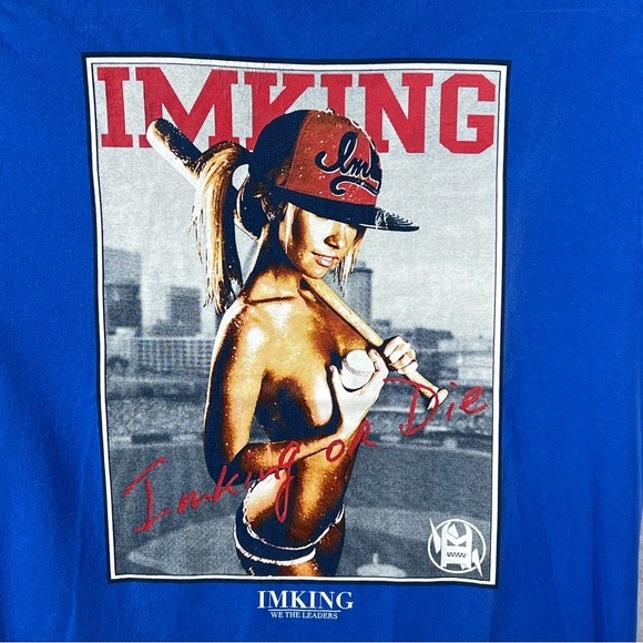 Imking Mens Large Blue Graphic Baseball I’m King Or Die We The Leaders Shirt - Picture 2 of 9